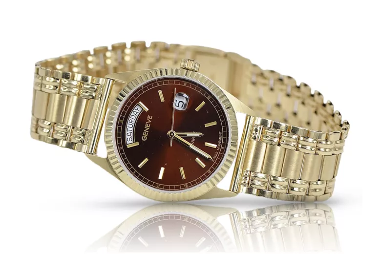 Reloj de oro para hombre Geneve ★ zlotychlopak.pl ★ Pureza de oro 585 333 Precio bajo!