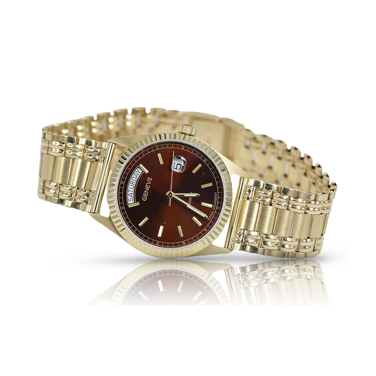 Gold men's watch Geneve ★ zlotychlopak.pl ★ Gold purity 585 333 Low Price!