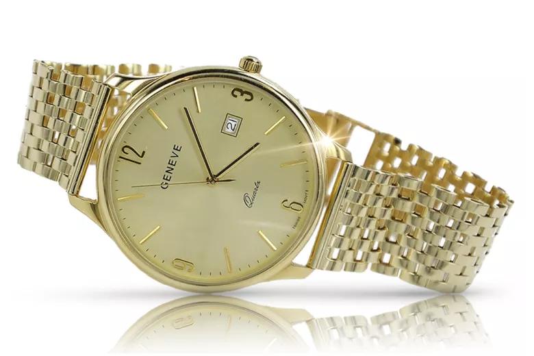 Gold men's watch Geneve ★ zlotychlopak.pl ★ Gold purity 585 333 Low Price!