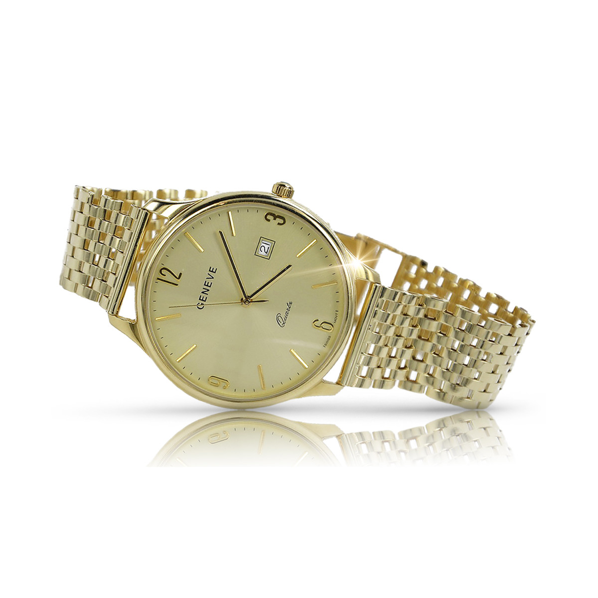 Gold men's watch Geneve ★ zlotychlopak.pl ★ Gold purity 585 333 Low Price!