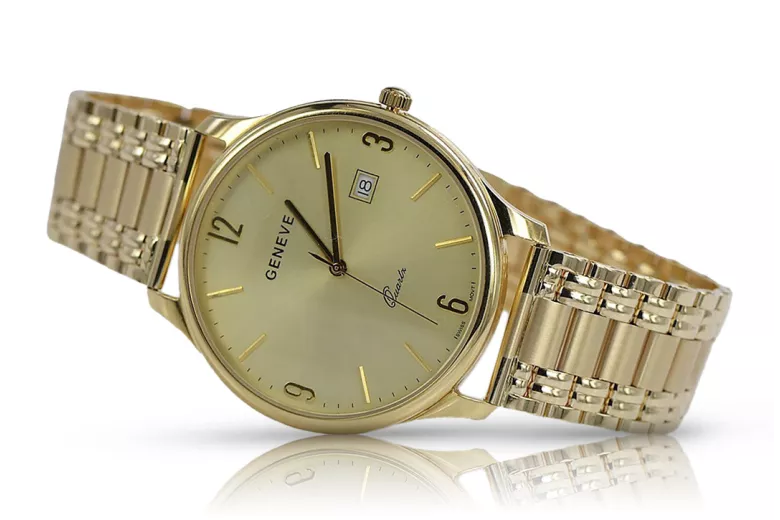 Gold men's watch Geneve ★ zlotychlopak.pl ★ Gold purity 585 333 Low Price!