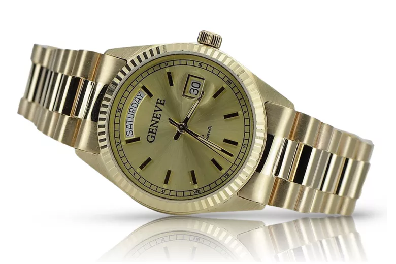 Gold men's watch Geneve ★ zlotychlopak.pl ★ Gold purity 585 333 Low Price!