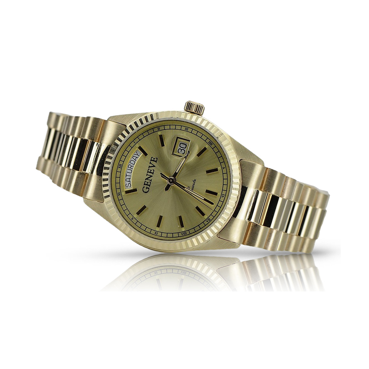 Gold men's watch Geneve ★ zlotychlopak.pl ★ Gold purity 585 333 Low Price!