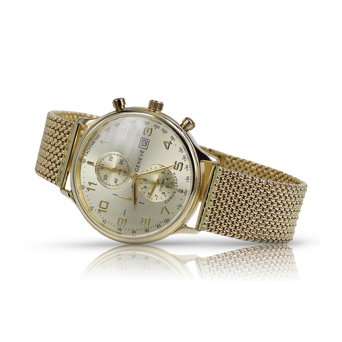 Reloj de hombre amarillo 14k 585 oro Geneve mw005y&mbw014y