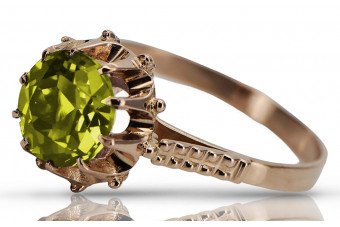 Inel original vintage cu Peridot galben, confecționat din aur roz de 14k vrc045 Vintage