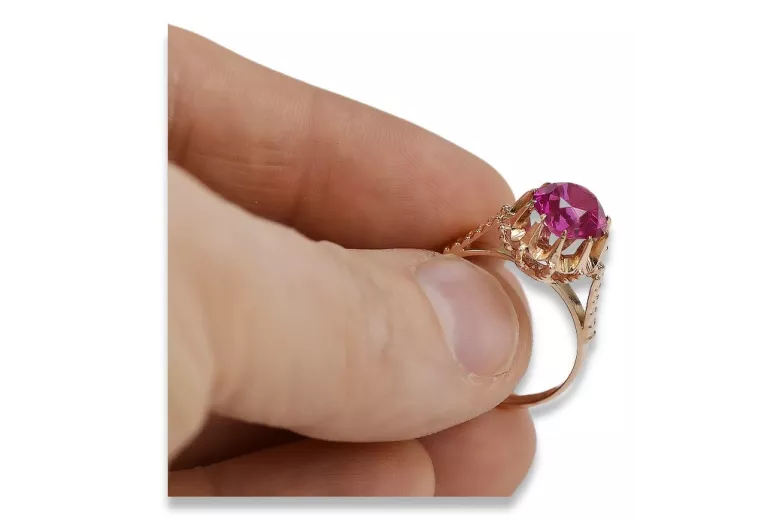 Russische sowjetische Rose 14 Karat 585 Gold Alexandrit Rubin Smaragd Saphir Zirkon Ring vrc084