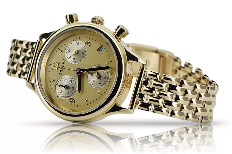 Gold men's watch Geneve ★ zlotychlopak.pl ★ Gold purity 585 333 Low Price!