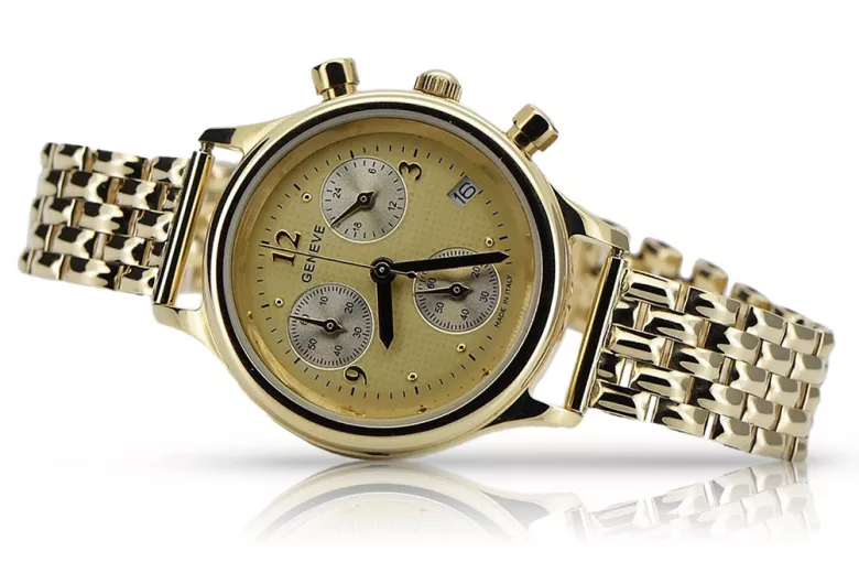 Gold men's watch Geneve ★ zlotychlopak.pl ★ Gold purity 585 333 Low Price!