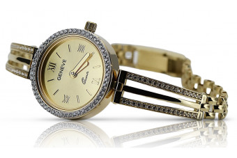 Желтые 14-каратное золото 585 Geneve Lady часы lw025y