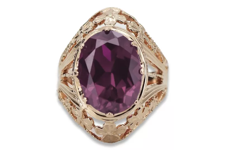 Russische sowjetische Rose 14 Karat 585 Gold Alexandrit Rubin Smaragd Saphir Zirkon Ring vrc014