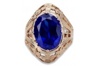 Wyjątkowy 14k Różowego Złota Pierścień ze Szafirem w Stylu Vintage vrc031