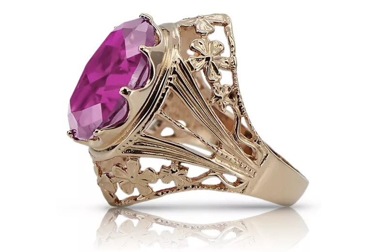 Russische sowjetische Rose 14 Karat 585 Gold Alexandrit Rubin Smaragd Saphir Zirkon Ring vrc084