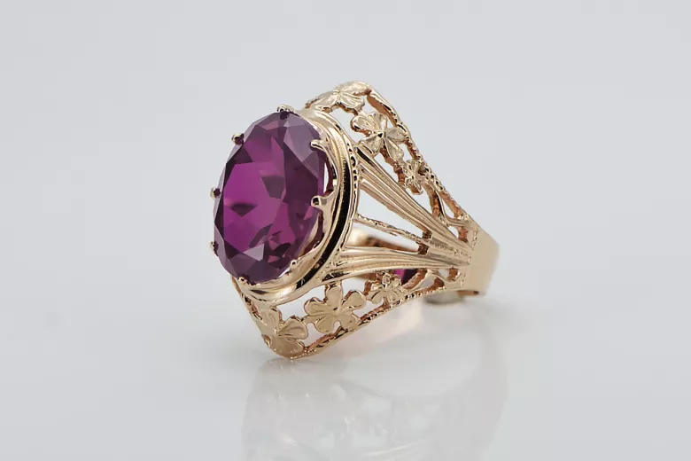 Russische sowjetische Rose 14 Karat 585 Gold Alexandrit Rubin Smaragd Saphir Zirkon Ring vrc084