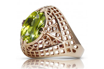 Diseño vintage: Anillo de oro rosa 14k con peridoto amarillo. vrc030