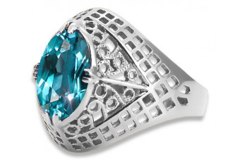 Srebrny pierścionek Rosyjski 925 z Akwamarynem vrc030s Vintage