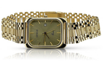 Montre homme en or jaune 14 carats avec bracelet Geneve mw001y&mbw001y