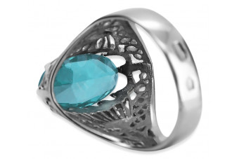 Srebrny pierścionek Rosyjski 925 z Akwamarynem vrc020s Vintage