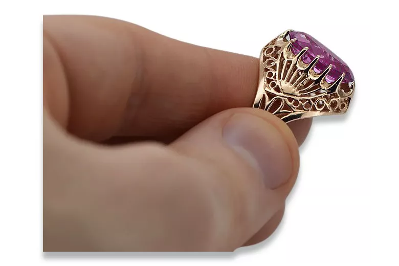 Russische sowjetische Rose 14 Karat 585 Gold Alexandrit Rubin Smaragd Saphir Zirkon Ring vrc084