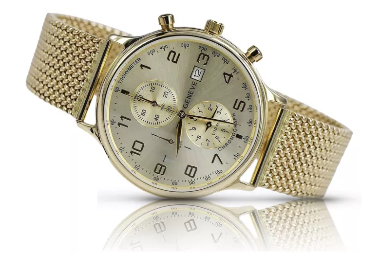 Жълт 14k 585 златен мъжки часовник Geneve mw005y&mbw014y