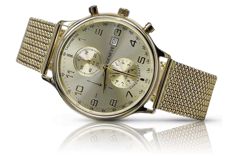 Жълт 14k 585 златен мъжки часовник Geneve mw005y&mbw014y