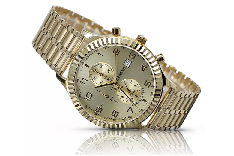 Gold men's watch Geneve ★ zlotychlopak.pl ★ Gold purity 585 333 Low Price!