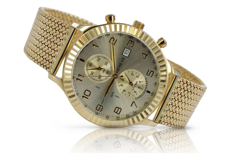 Galben italian 14k 585 ceas de aur pentru bărbați Geneve mw007y&mbw014y