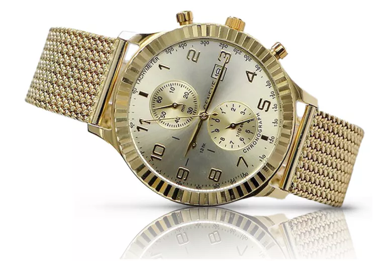 Итальянские желтые 14k 585 золотые мужские часы Geneve mw007y&mbw014y