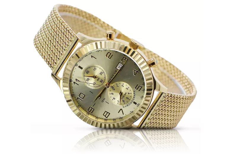 Італійський жовтий 14k 585 золотий чоловічий годинник Geneve mw007y&mbw014y