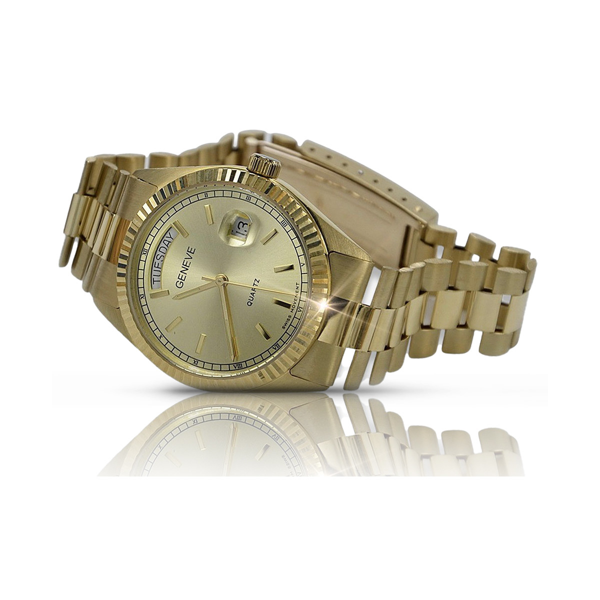 Gold men's watch Geneve ★ zlotychlopak.pl ★ Gold purity 585 333 Low Price!