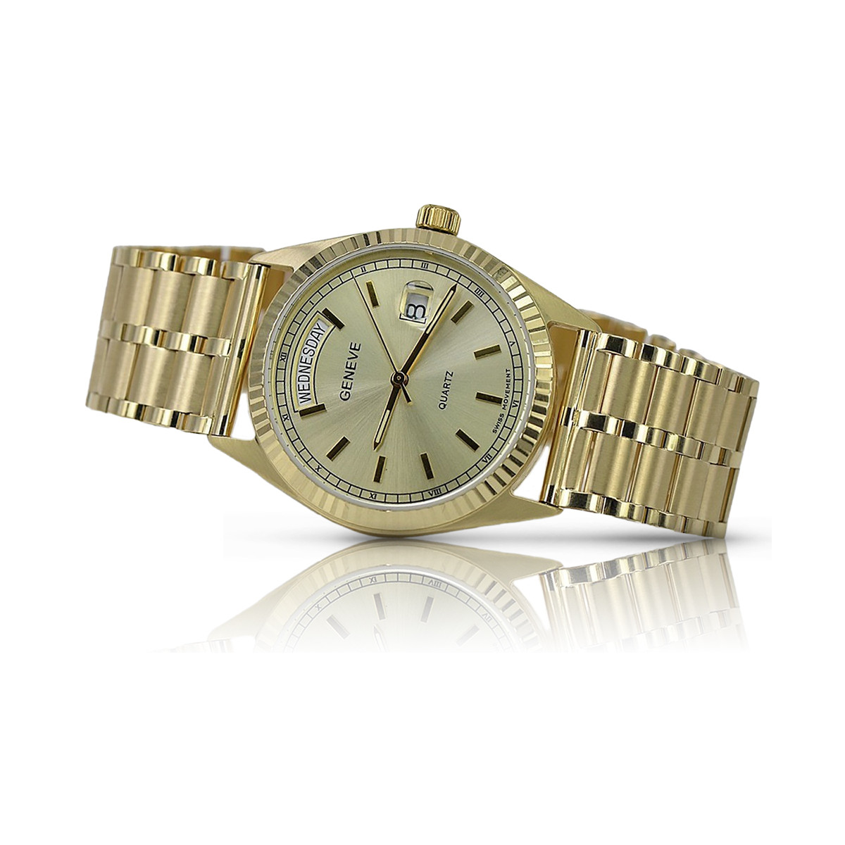 Gold men's watch Geneve ★ zlotychlopak.pl ★ Gold purity 585 333 Low Price!