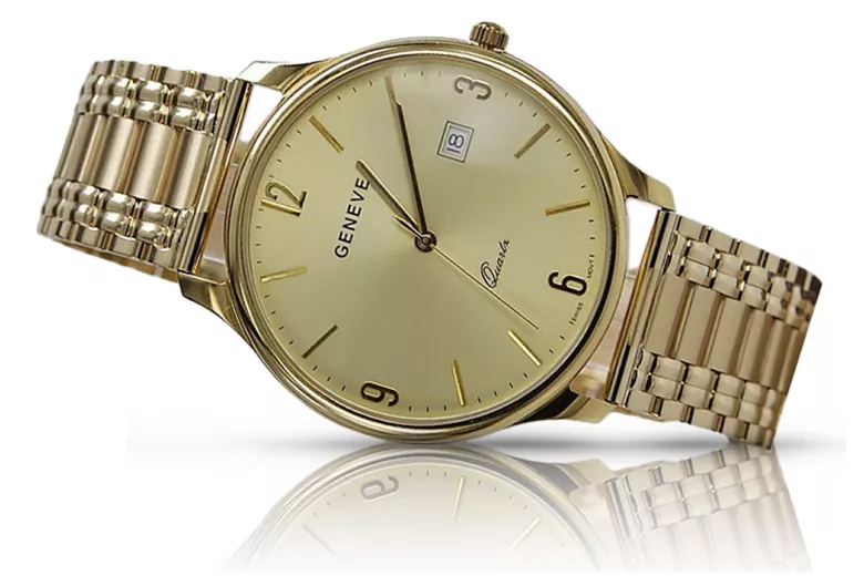 Gold men's watch Geneve ★ zlotychlopak.pl ★ Gold purity 585 333 Low Price!