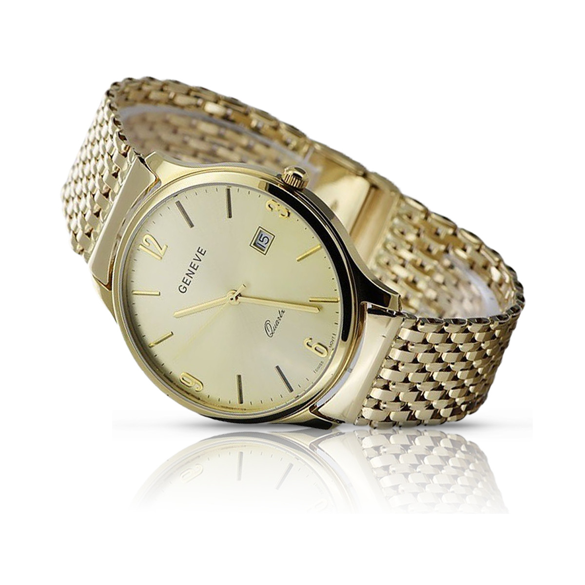 Gold men's watch Geneve ★ zlotychlopak.pl ★ Gold purity 585 333 Low Price!