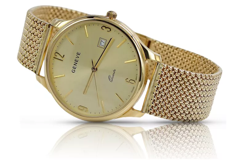 Gold men's watch Geneve ★ zlotychlopak.pl ★ Gold purity 585 333 Low Price!