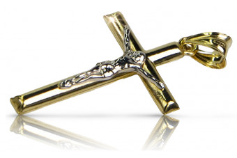 "Artisanal 14K Yellow White Gold Catholic Cross in Vintage Italian Rose Pink Style" ctc001yw