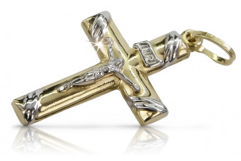 Croix Catholique de Style Italien en Or Jaune 14k et Rose Ancienne ctc002yw