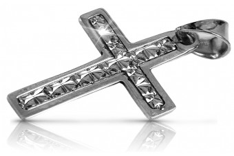 Élégant Pendentif de Croix Catholique en Or Blanc 14k ctc006w