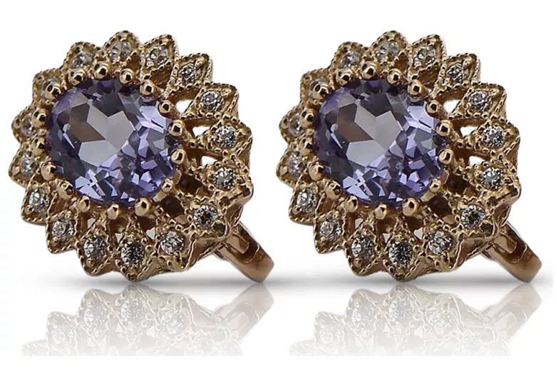 "Authentic Vintage 14K Rose Gold Alexandrite Earrings - Timeless Elegance vec125" Vintage