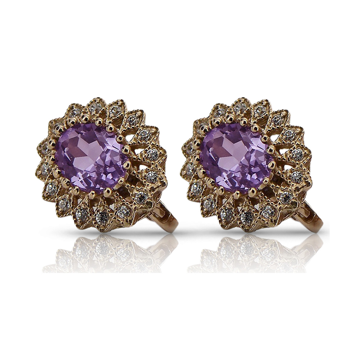 Original Vintage 14K Rose Gold Earrings with Amethyst Details vec125