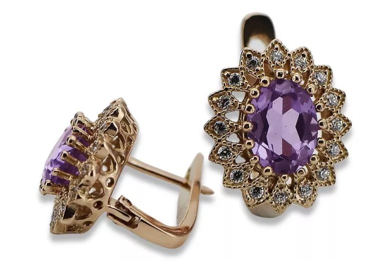 Original Vintage-Roségold 14k Amethyst-Ohrringe vec125 - Einzigartiger Schmuck Vintage