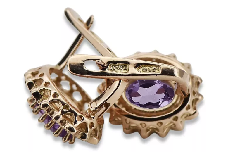 Original Vintage-Roségold 14k Amethyst-Ohrringe vec125 - Einzigartiger Schmuck Vintage