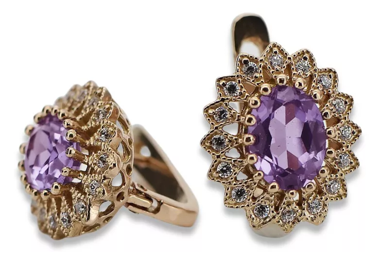 Original Vintage-Roségold 14k Amethyst-Ohrringe vec125 - Einzigartiger Schmuck Vintage