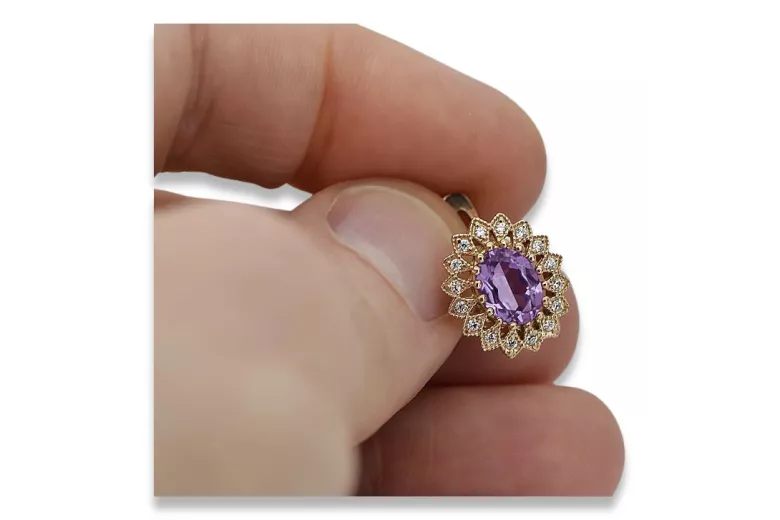 Original Vintage-Roségold 14k Amethyst-Ohrringe vec125 - Einzigartiger Schmuck Vintage