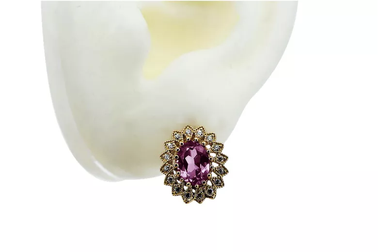 Original Vintage-Roségold 14k Amethyst-Ohrringe vec125 - Einzigartiger Schmuck Vintage