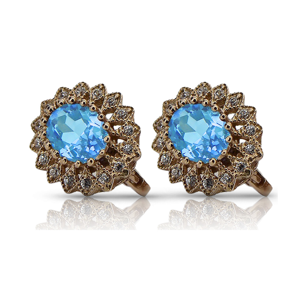 "Aquamarine Classic Vintage Earrings Crafted in 14K Rose Gold vec125" Vintage