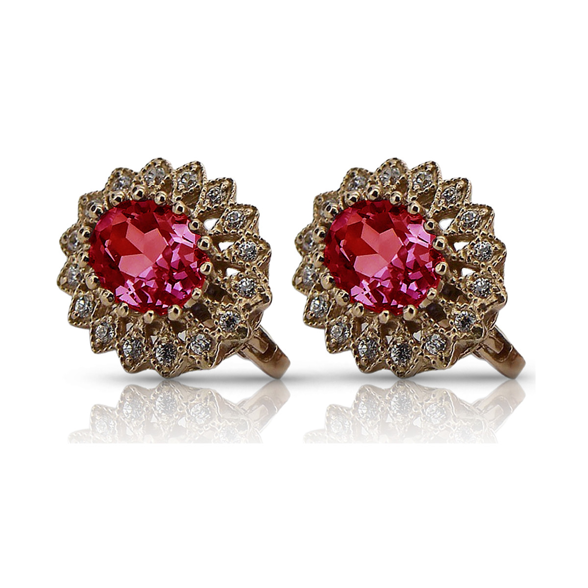 Vintage-Inspired 14K Rose Gold Earrings with Ruby Details vec125