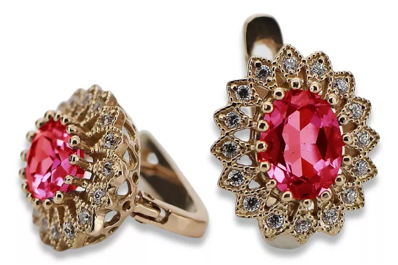 Vintage-Inspired 14K Rose Gold Earrings with Ruby Details vec125