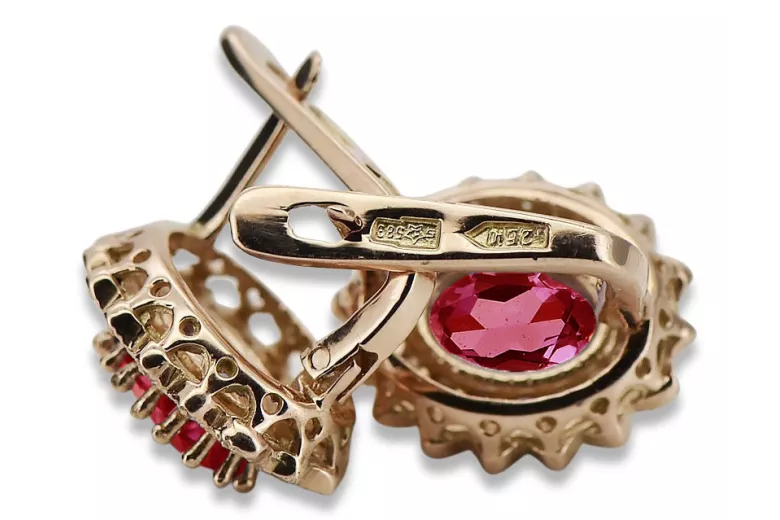 Vintage-Inspired 14K Rose Gold Earrings with Ruby Details vec125