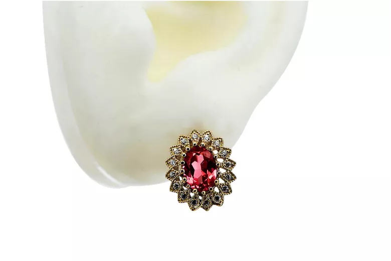 Vintage-Inspired 14K Rose Gold Earrings with Ruby Details vec125