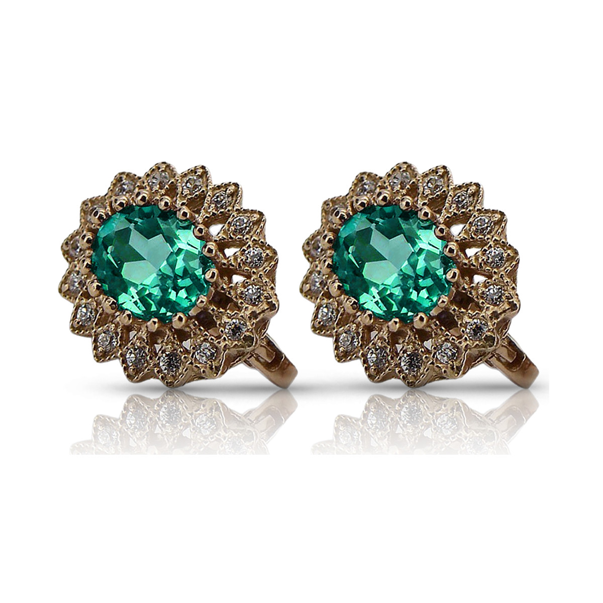 "14k Rose Gold Vintage Original Emerald Earrings vec125" Vintage