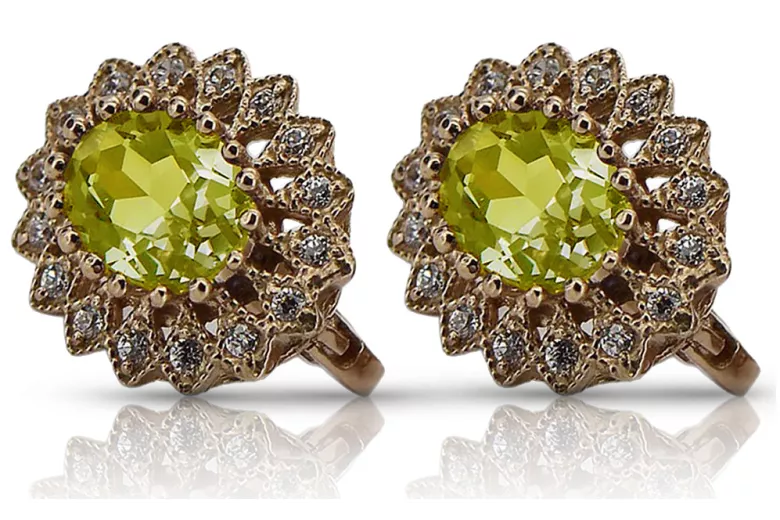 "Cercei Peridot autentici din aur roz de 14k, model vintage vec125" Vintage